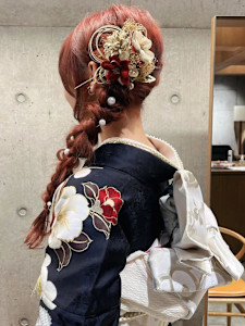 編み下ろしアレンジ ローポニー 成人式ヘア 着付け アップ