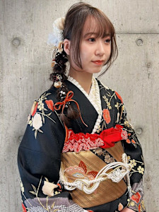 成人式 編み下ろしアレンジ ヘアセット 着付け ポニーテール