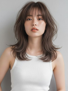 くびれ/レイヤー/ハイライト/外ハネ/渋谷/透明感/ミディア