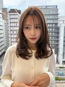 レイヤーカット/ミディアムレイヤー/ブリーチなしダブルカラー