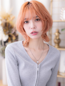 ハッシュカット全頭ブリーチくびれシャギーウルフミックスカラー