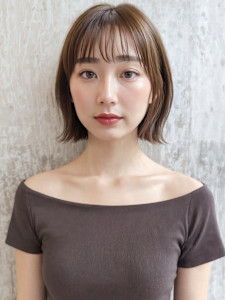 パールベージュ切りっぱなしぱっつんボブp1　ダークアッシュ