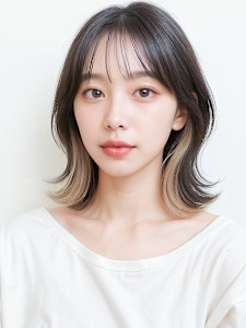 インナーカラーくびれミディアムレイヤーカットp1ミックスカラ