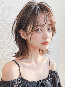 抜け感2wayバングウルフカットくびれミディp1　韓国巻き