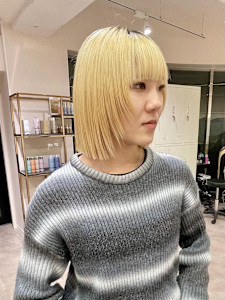 切りっぱなしボブミニボブレイヤーボブ透明感カラー横浜