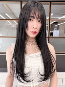 韓国風レイヤーナチュラルストレート後れ毛エアリーワンカール