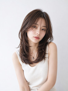 毛先軽めのセミロングヘア
