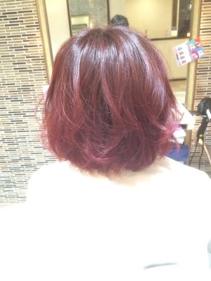 ヘアカラー☆色落ち茶髪→ローズレッド　