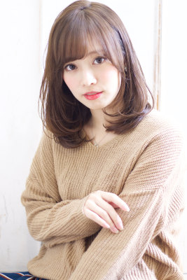小顔流しバング ワンカールパーマ
