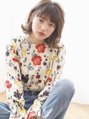 シースルーバングパーマボブ
