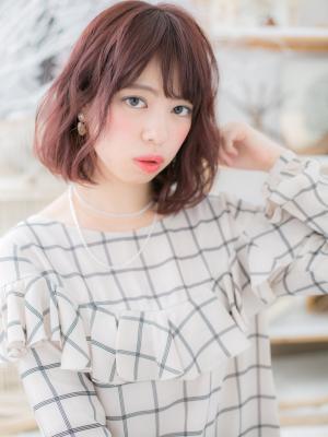 大人かわいい♪甘めカラー☆くせ毛風ミディ