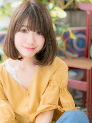 斜めバングｘココアブラウン☆ツヤ髪小顔ワンカールボブ