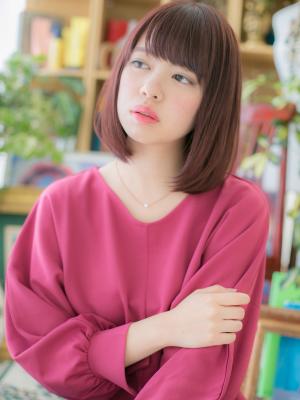 大人かわいいツヤ髪ピンクカラー♪前下がり切りっぱなしボブ