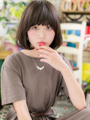 大人かわいい厚めバング♪黒髪ワンカールマッシュボブ