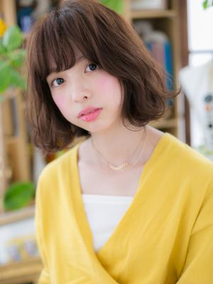斜めバング♪くせ毛風ガーリーボブ