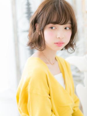 斜めバング♪くせ毛風ガーリーボブ　ふんわりボブ
