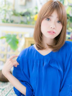 外国人風カラー★ツヤロブスタイル　フェミニンストレート