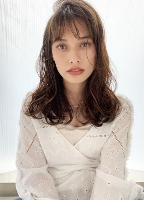 大人キレイなデジタルパーマ セミロングヘアM259
