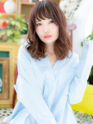 くせ毛風♪透け感カールのラブゆるふわミディ　シフォンウェーブ