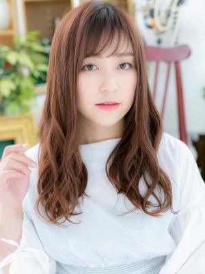 斜めバング＆甘カラー♪ゆるウェーブラブロング　モテロング