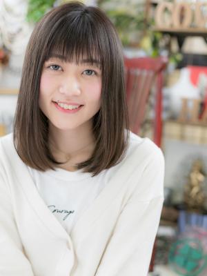 色っぽい♪黒髪ワンカール小顔ロブスタイル　モテロング