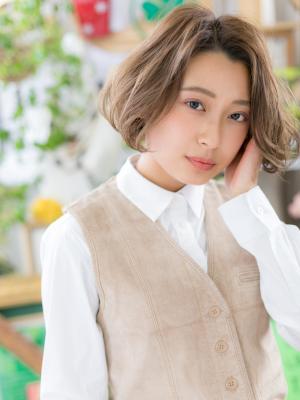 外国人風カラー×くせ毛風カールゆるかわボブ　ふわふわボブ