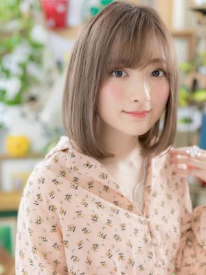 斜めバング♪Iラインストレートボブ　フェミニンストレート