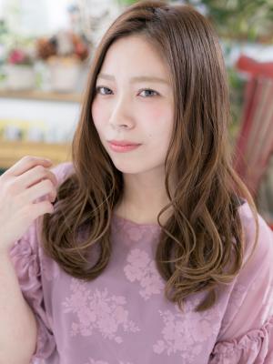 アシンメトリーくせ毛風エアリーセミディ　フェミニンロング
