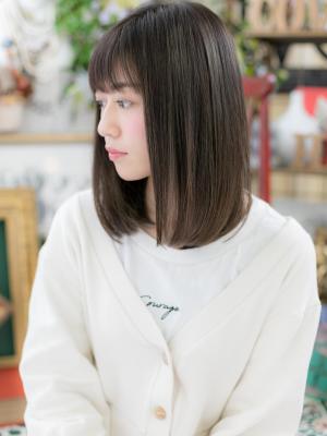 色っぽい♪黒髪ワンカール小顔ロブスタイルフェミニンストレート