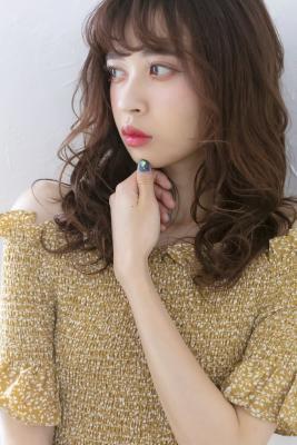 ロング大人かわいいナチュラルココアブラウンシースルーバング