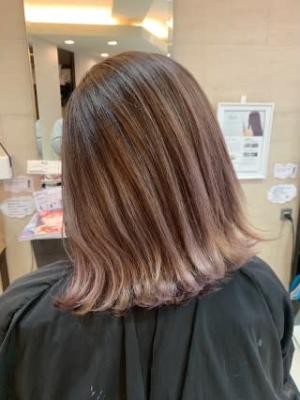 バレイヤージュブランジュ切りっぱなしボブヘルシー2076