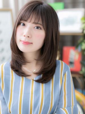 好感度高めの◎斜めバング黒髪ワンカール　トリートメント