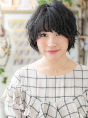 くせ毛風ゆるふわガーリー★黒髪マッシュショート ボブ