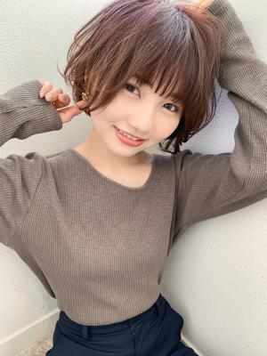 【アフロート添田】毛先パーマ外ハネボブ アッシュブラウン