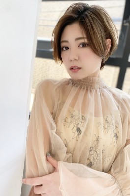 【添田】かきあげバングハンサムショート アッシュブラウン