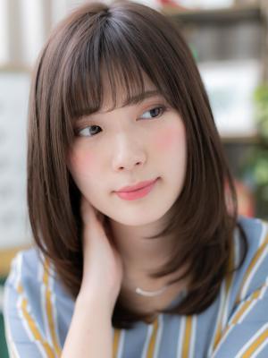 好感度高めの◎斜めバング黒髪ワンカール　アッシュブラウン
