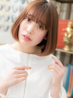 小顔前下がりワンカールボブストレート　ナチュラルボブ