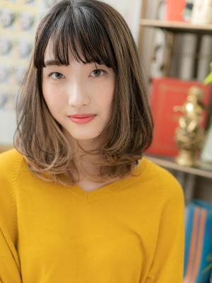 外国人風☆抜け感色っぽワンカールミディ　ニュアンスカラー