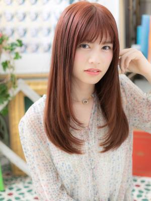 大人かわいいチェリーピンク外国人風ロング　レイヤーカット