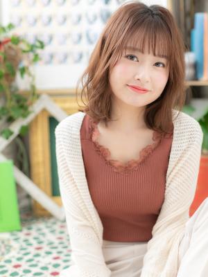 くせ毛風無造作パーマ♪小顔ゆるふわミディ　抜け感ヘア
