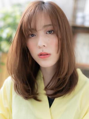 大人かわいいシースルーバングワンカール　春カラー