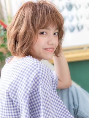 ゆるふわ質感☆大人かわいいくせ毛風小顔ボブ　ショートバング