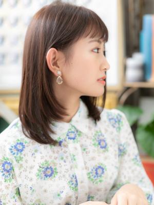 黒髪も◎大人かわいいオン眉ナチュラルミディ　くすみカラー