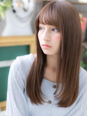 黒髪も◎大人かわいい艶カラー小顔ストレート 　シアーベージュ