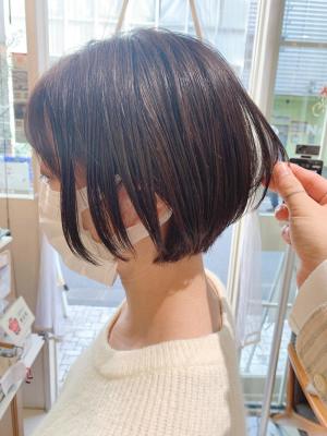 大人かわいい小顔丸みのあるショートボブ　20代30代40代