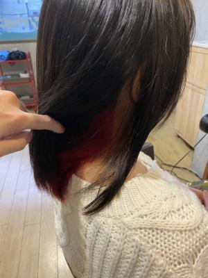 セミロングインナーカラー【シャインレッド】