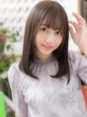 黒髪ローライトが大人かわいい小顔ワンカール　寒色系カラー