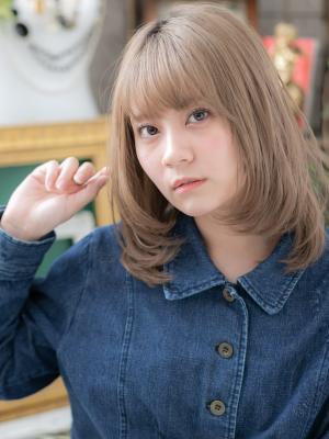 外国人風ブロンドカラー透け感小顔ワンカール　カーキベージュ