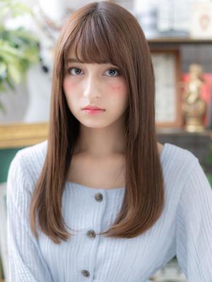 黒髪も◎大人かわいい艶カラー小顔ストレート　暖色系カラー