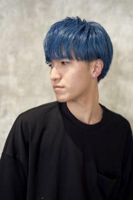 メンズ アッシュ ブルー マッシュ ストリート